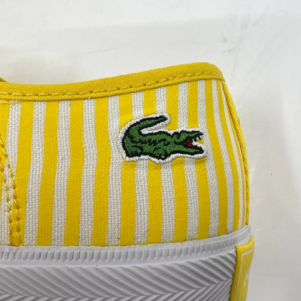Lacoste Gambetta Sneakers Women 8 Yellow White Striped Canvas Low Top‎ Vintage